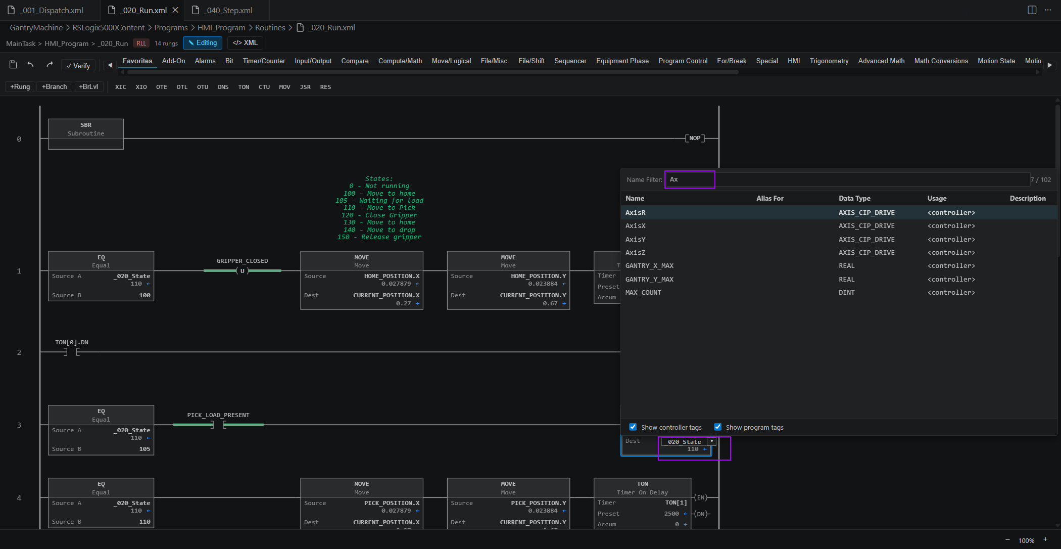 Edit mode — inline operand/mnemonic editing with autocomplete and branch tools
