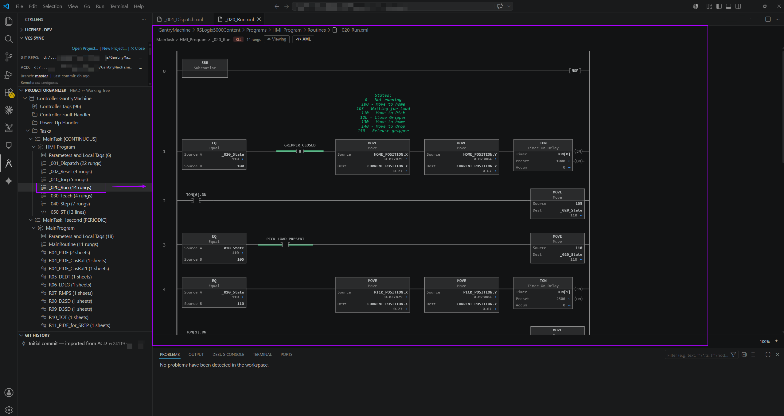 Ladder diagram preview — breadcrumb, badges, canvas, and status bar